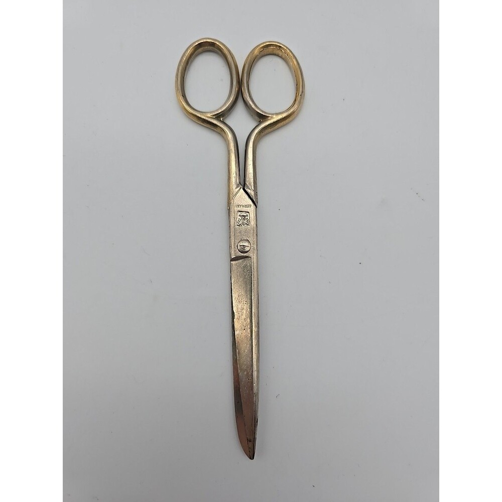 VINTAGE Scissors Made in Germany Palm Trees Logo 6" Gold Tone Handle Metal